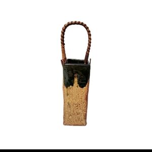 Vintage Handmade Japanese Pottery Wall Pocket Drip Glaze Ikebana Floral Vase